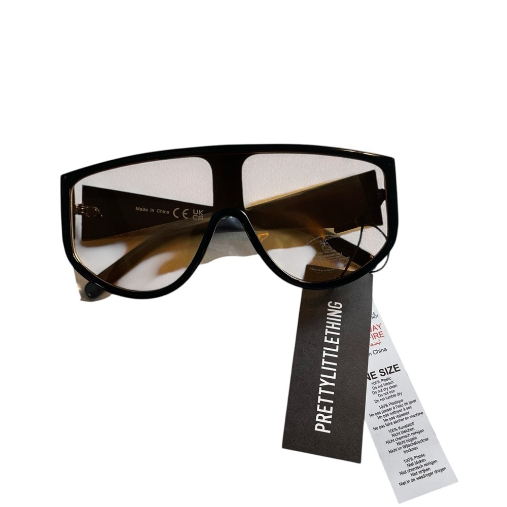 PrettyLittleThing Orange Black With Orange Lens Oversized Visor Sunglasses NWT - Picture 4 of 8